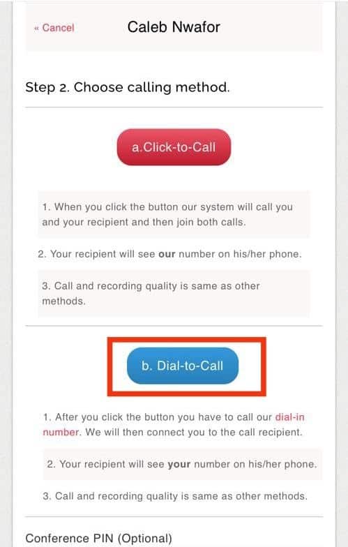 Click to Call on Recordator