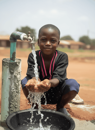 Child collecting water from tap