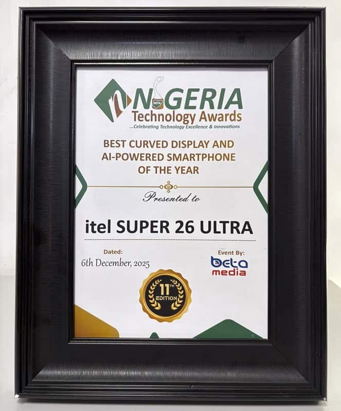 itel SUPER 26 Ultra Wins “Best Curved Display and AI-Powered Smartphone of the Year” at the 2025 Nigeria Technology Awards 1 itel SUPER 26 Ultra Wins “Best Curved Display and AI-Powered Smartphone of the Year” at the NITA 2025 Awards