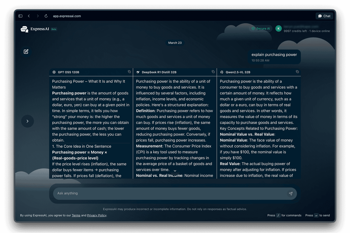 ExpressAI Is Here: The AI Tool Privacy Lovers Have Been Waiting For 1 Compare Results from Different AI Models on ExpressAI