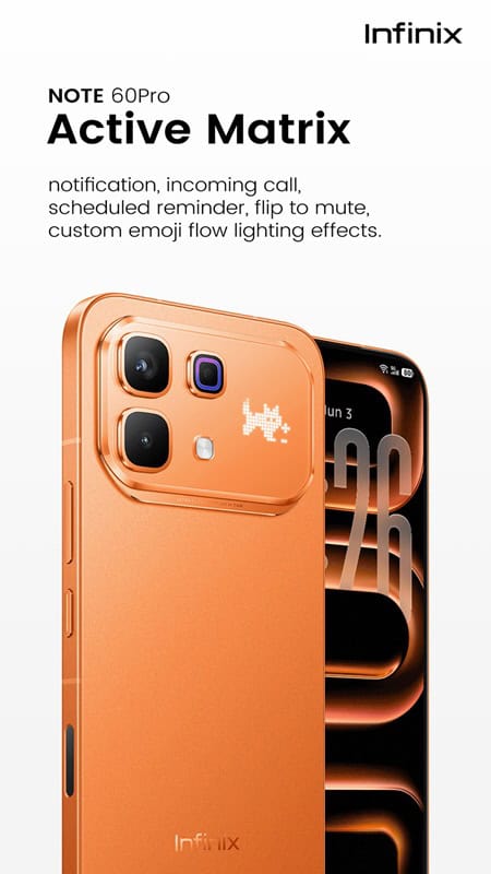 Infinix Note 60 Pro with a Active Matrix Display on the Back