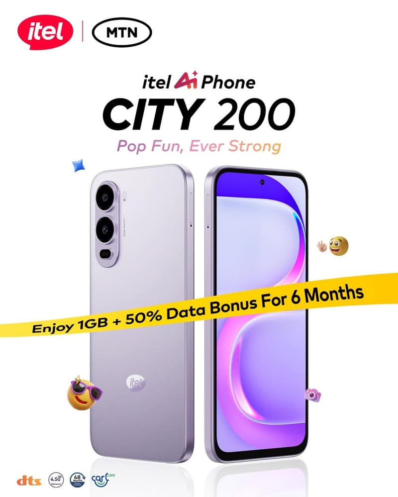 Buy the itel City 20 and enjoy 1GB + 50% Data Bonus for 6 Months