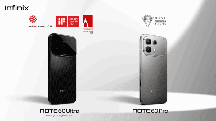 Infinix Note 60 Pro and Infinix Note 60 Ultra showcasing Design Awards 2026