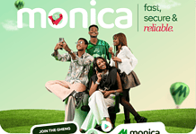 Group promoting Monica app features.