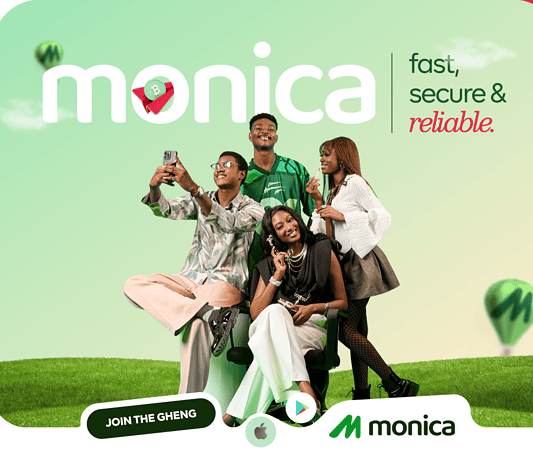 Group promoting Monica app features.