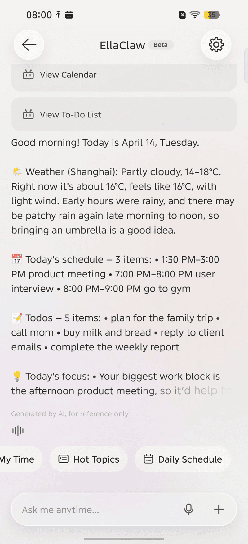 EllaClaw: Daily Schedule