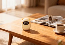 Sweekar AI Pet: The Pocket Companion That Physically Grows Up With You Cute yellow Sweekar AI pet on wooden table