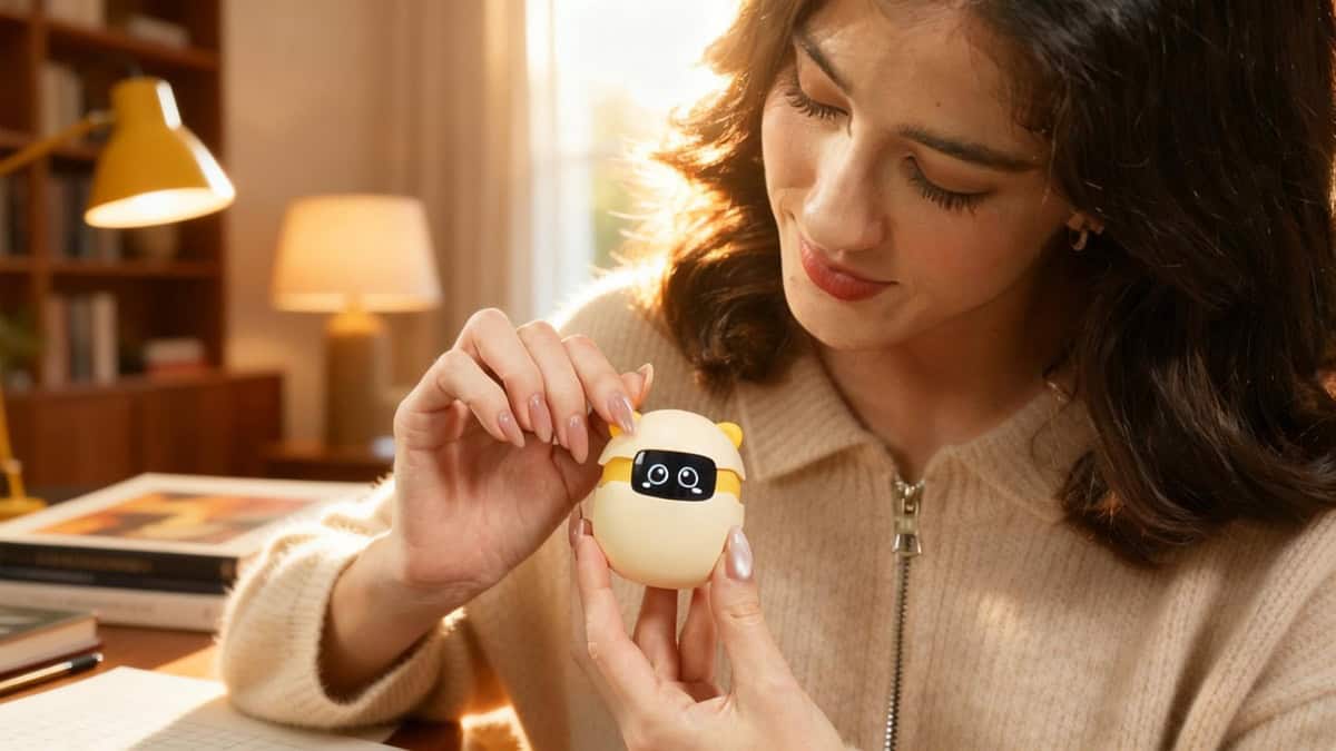 Woman interacting with Sweekar AI Pet
