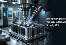 How Hardware Engineers Prevent Thin Wall CNC Deformation to Cut Scrap by 40% Five axis CNC milling machine finish-machining of an aluminum bracket used for aerospace applications, having a 0.5 mm thin wall and using a short overhang carbide end mill.