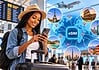Traveler using eSIM for travel on their phone at airport