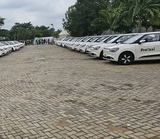 ProTaxi launches electric-powered e-hailing service in Abuja Row of ProTaxi cars parked